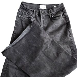 FRAME Le Palazzo Crop Jeans Women's 28 Black High Rise Wide Leg Raw Hem Denim